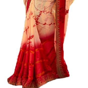 peach printed georgette saree with blouse 3