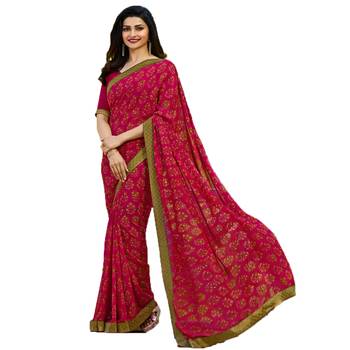 pink printed georgette saree with blouse 1