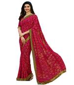 pink printed georgette saree with blouse