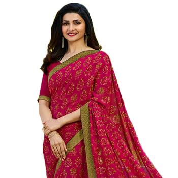pink printed georgette saree with blouse 2