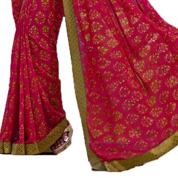 pink printed georgette saree with blouse 3