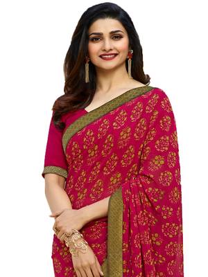 pink printed georgette saree with blouse 4