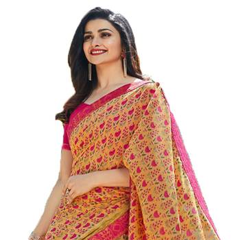 yellow printed georgette saree with blouse 2