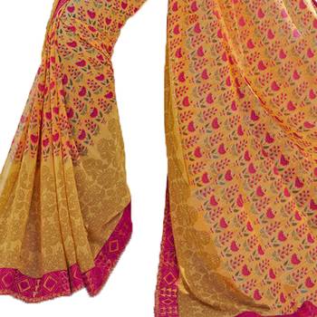 yellow printed georgette saree with blouse 3