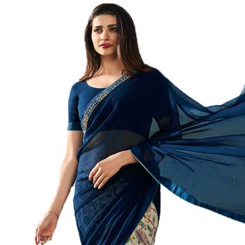 blue printed georgette saree with blouse 2