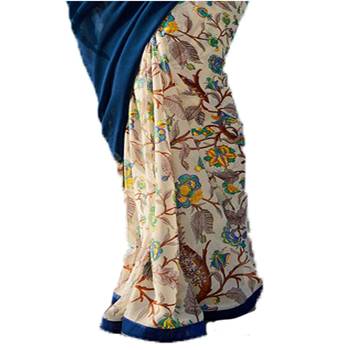 blue printed georgette saree with blouse 3
