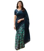 blue printed georgette saree with blouse