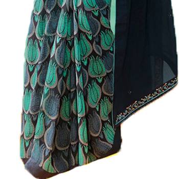 blue printed georgette saree with blouse 2