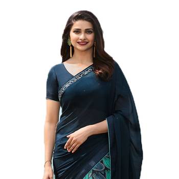 blue printed georgette saree with blouse 3