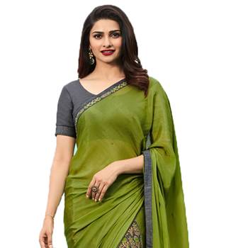 green printed georgette saree with blouse 2