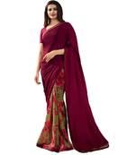 maroon printed georgette saree with blouse