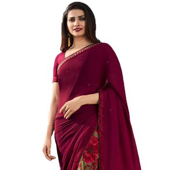 maroon printed georgette saree with blouse 2