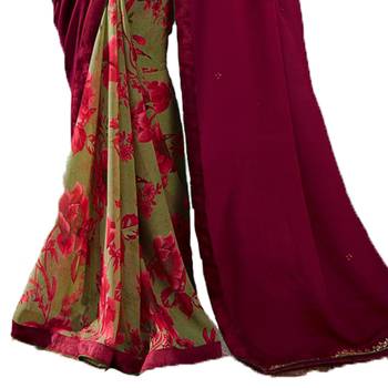 maroon printed georgette saree with blouse 3