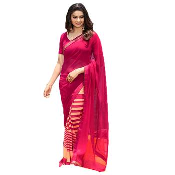 pink printed georgette saree with blouse 1