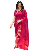 pink printed georgette saree with blouse