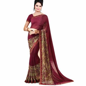 maroon printed georgette saree with blouse 1