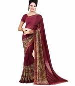 maroon printed georgette saree with blouse