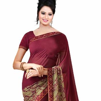 maroon printed georgette saree with blouse 2