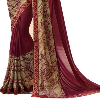 maroon printed georgette saree with blouse 3