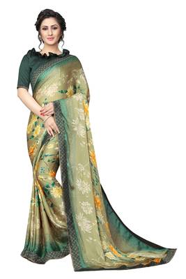 grey printed georgette saree with blouse 1