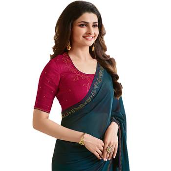 purple printed silk blend saree with blouse 4