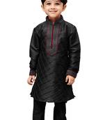 Boys Black Silk Blend Kurta Pyjama Set