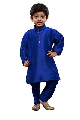 Boys Blue Silk Blend Kurta Pyjama Set 1