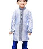 Blue Embroidered Cotton Silk Boys Kurta Pyjama