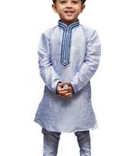 Blue Solid Cotton Silk Boys Kurta Pyjama