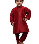 Maroon Solid Cotton Silk Boys Kurta Pyjama