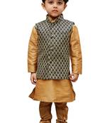  Rose Gold Silk Blend Jacket, Kurta And Pyjama Set