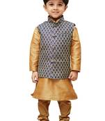  Rose Gold Silk Blend Jacket, Kurta And Pyjama Set
