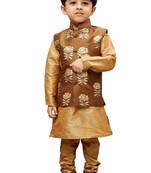  Rose Gold Silk Blend Jacket, Kurta And Pyjama Set