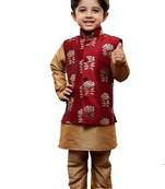  Rose Gold Silk Blend Jacket, Kurta And Pyjama Set