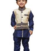 Blue Embroidered Cotton Silk Boys Kurta Pyjama