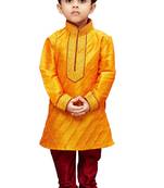 Boys Saffron Silk Blend Kurta Pyjama Set