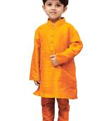 Boys Saffron Silk Blend Kurta Pyjama Set