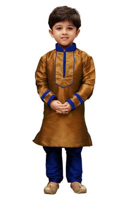  Coffee Brown Silk Blend Kurta Pyjama Set 1
