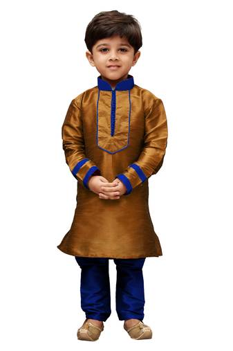 Boys Coffee Brown Silk Blend Kurta Pyjama Set