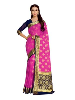 Pink Woven Chiffon Saree With Blouse 1