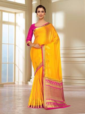 Gold Woven Crepe Saree With Blouse 1
