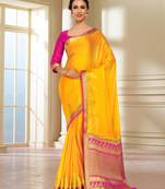 Gold Woven Crepe Saree With Blouse