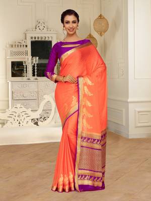 Orange woven crepe saree with blouse 1