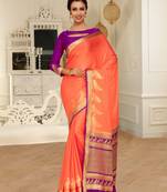 Orange woven crepe saree with blouse