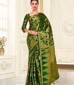 Green woven art silk saree with blouse