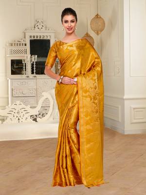 Gold woven art silk saree with blouse 1