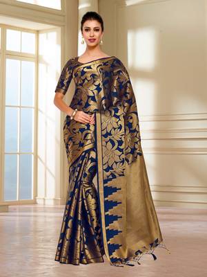 Blue Woven Art Silk Saree With Blouse 1