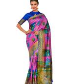 Pink Printed Raw Silk Saree With Blouse