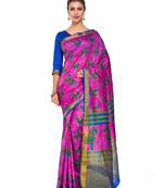 Pink Printed Raw Silk Saree With Blouse
