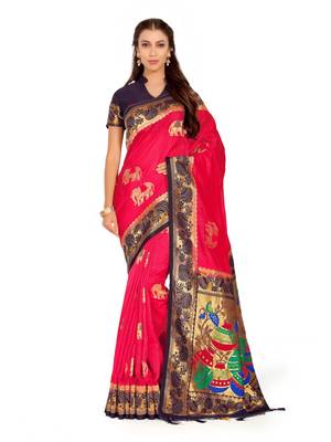 Red Woven Art Silk Saree With Blouse 1